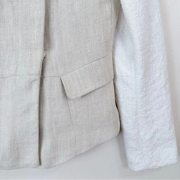 Zara Beige Linen Moto Jacket Textured Sleeve Beige White Jacket - Picture 5 of 16
